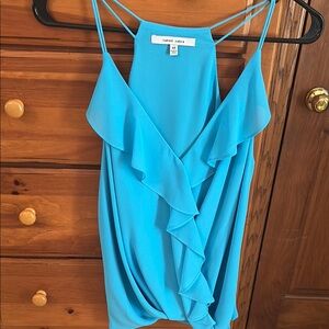 Naked Zebra Blue Ruffled Asymmetrical Camisole